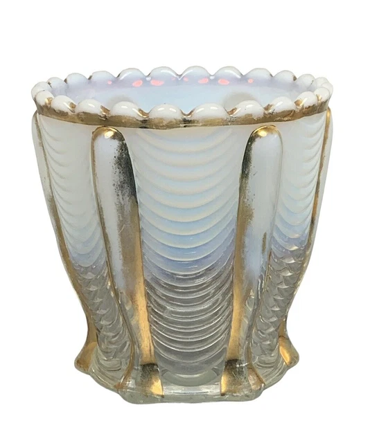 Vintage Northwood Drapery Spooner Clear Opalescent Glass Gold Trim DEEP SCRATCH