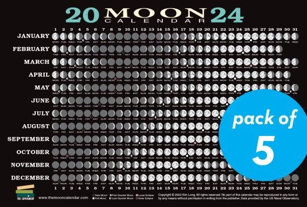 2024 MOON CALENDAR Card (5 Pack) by Long, Kim, Brand New, Free shipping