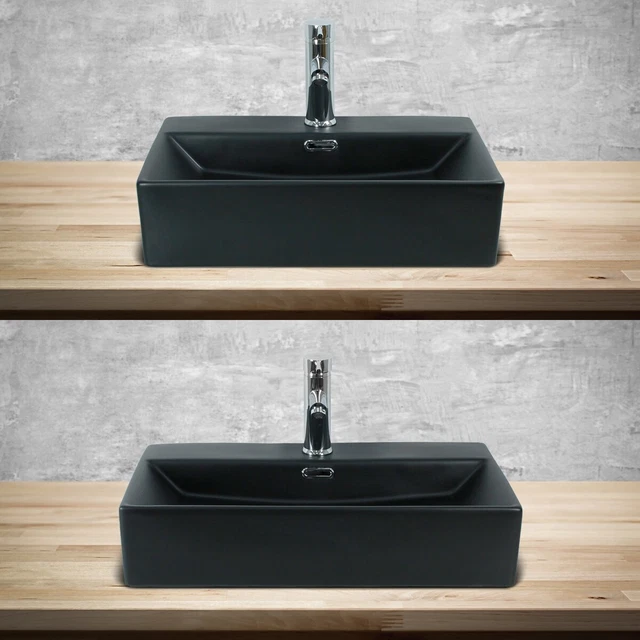 Vasque à Poser Carrée En Céramique Noire - Dimensions 51x36x13 Cm, Lavabo Salle De Bain Moderne ML-Design