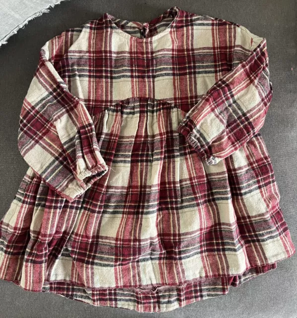 zara long sleeve baby girl dress in tartan print - size 2, 18-24 months