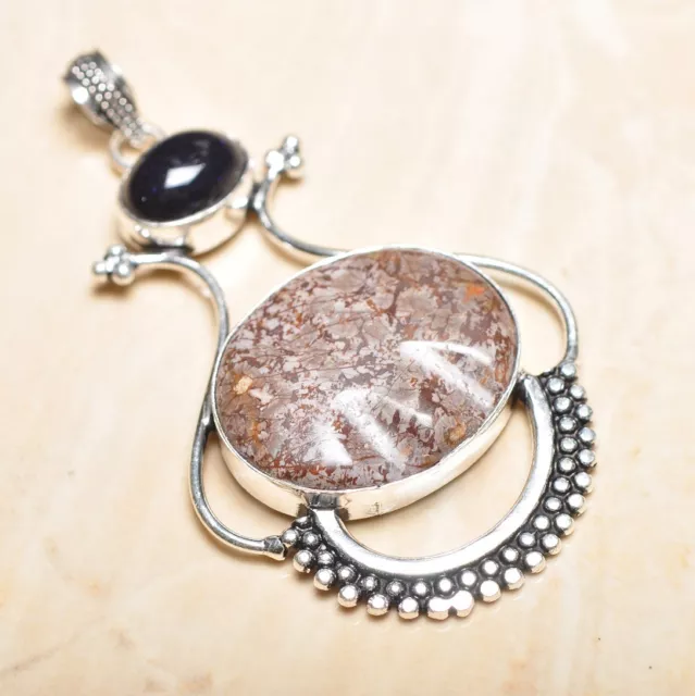 Handmade Natural Ocean Jasper Gemstone 925 Sterling Silver Pendant 3" #P15456