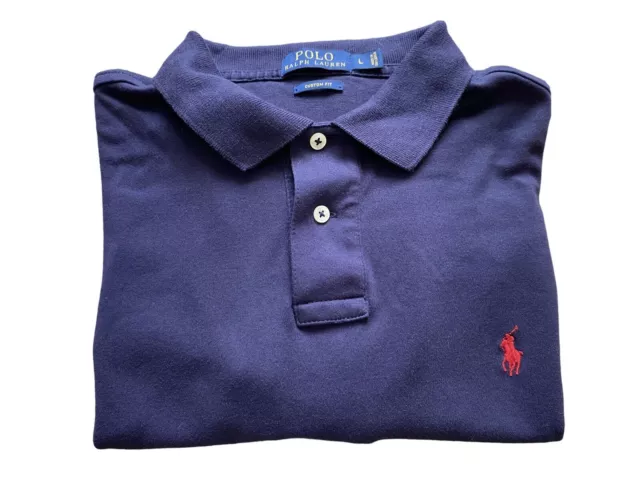 Polo Ralph Lauren Grande Azul Marino Polo Camiseta Ajuste Personalizado 100% Algodón Usado Dos Veces