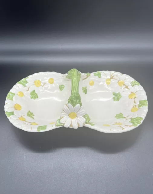 Metlox Poppytrail Sculptured Daisy Divided Relish Tray Serving Dish With Handle