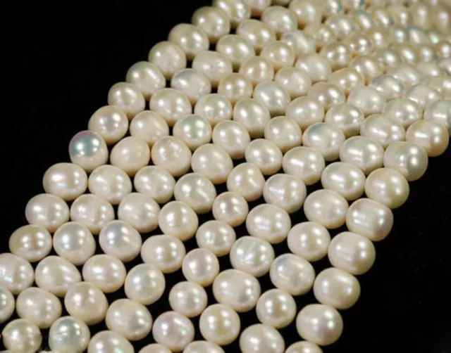 7-8mm Genuine Natural White Akoya Freshwater Pearl Loose Beads Strand 14'' 3