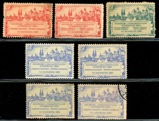 Germany Poster Stamps - 1896, Nürnberg - Bavarian Exhibition - Lot of 7