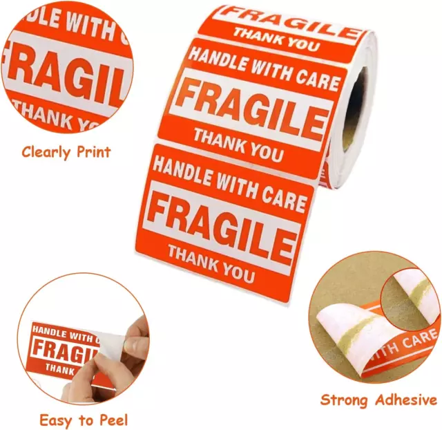 Fragile 500 Stickers  Rolls 2'' X 3'' Fragile - Handle with Care - Thank You 2