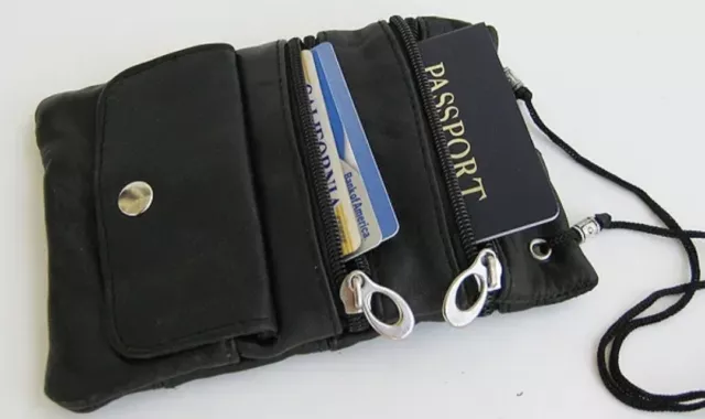 Genuine Leather Cell Phone & Passport Neck Pouch/Crossbody Bag/Purse