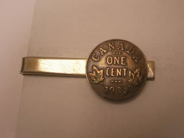 1932 Canadian Penny One Cent Coin Vintage Tie Bar Clip money