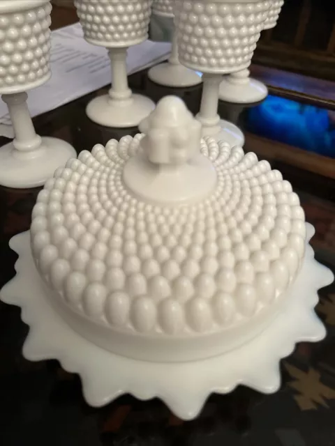 Fenton White Milk Glass Hobnail Footed Candy Dish With Lid