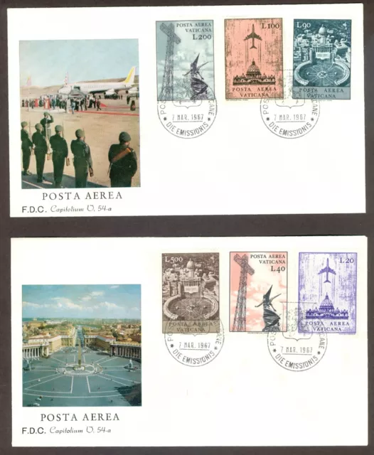 Vatican City Sc# C47-52, Regular Issue Airmails on 2 First Day Covers