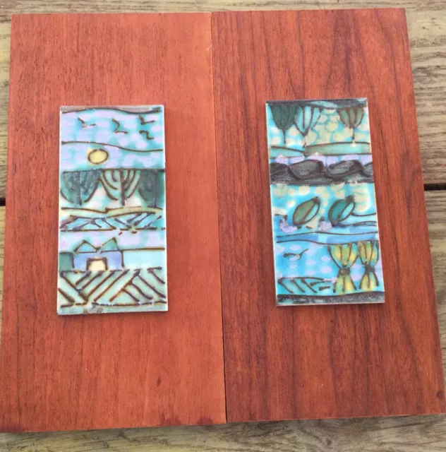 Vintage Harris Strong Mid Century Modern Pair Art Tiles Wall Plaques