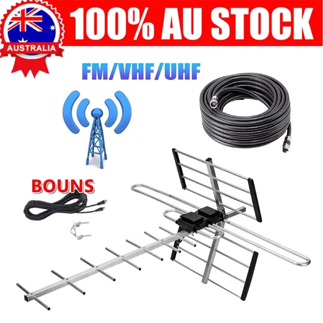 Digital TV Outdoor Antenna – UHF/VHF/FM, 75km Range, For Australian Country Areas, Includes Cable