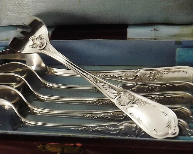 Fourchettes A Huitres De Style Louis Xv 6 Pieces En Metal Argente Vers 1950