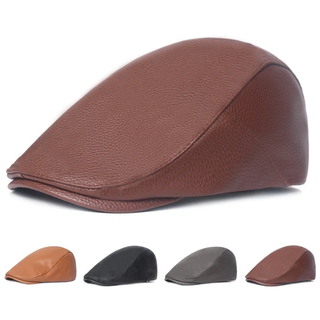 Stylish and Men's Tweed Baker Boy Hat Newsboy Beret Ivy Hat in Faux Leather
