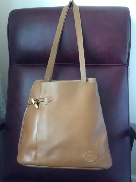 Longchamp Roseau Heritage Large Leather Tote Purse Bag Brown France