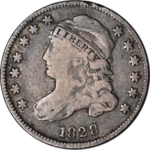 1828 10C Small Date JR-1 Square Base 2 Capped Bust Dime Fine
