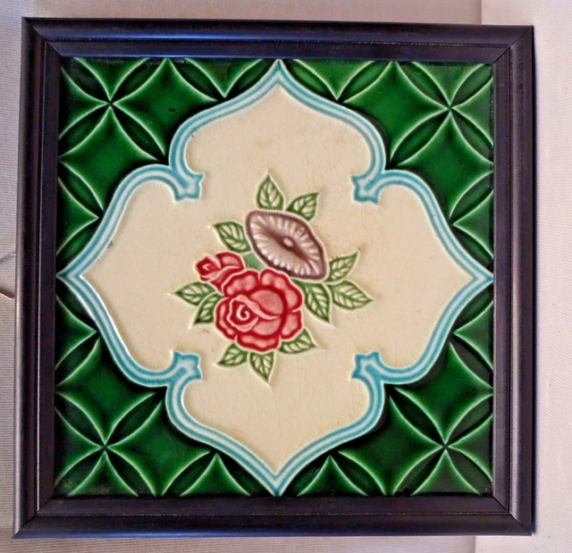 Antique Tile Majolica Japan Ceramic Art Nouveau Floral Design Collectible #437