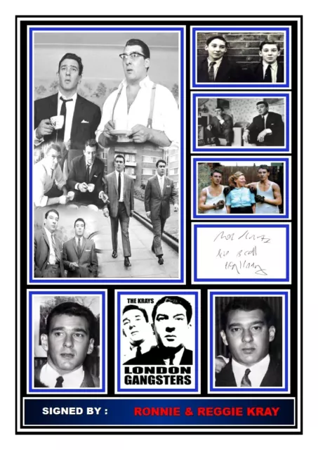 257) the kray twins ronnie & reggie kray signed a4 photograph framed unframed 2