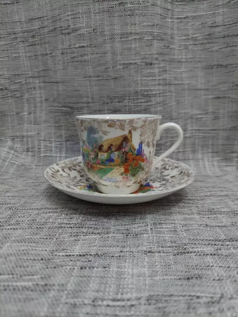 Colclough A Bit Of Old England Cottage Gold Overlay Cup and Saucer