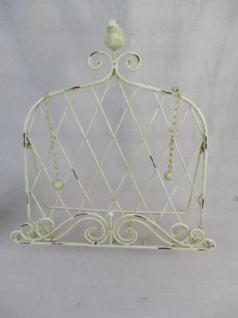 White Shabby Chic Table Top Metal Wrought Iron Cookbook Stand Easel Display Bird