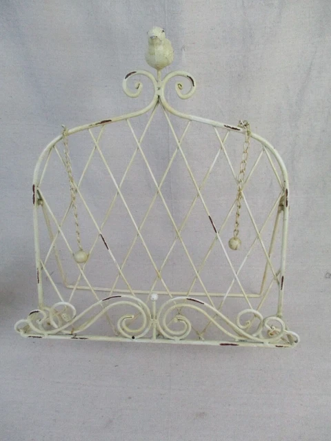 White Shabby Chic Table Top Metal Wrought Iron Cookbook Stand Easel Display Bird