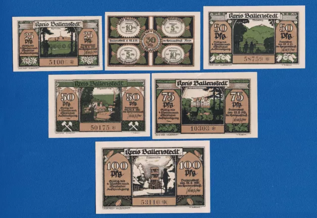 Sammlung ANHALT Lot 6 x Notgeld Kreis BALLENSTEDT 1921 Serie 5-stellige KN mit ⁕