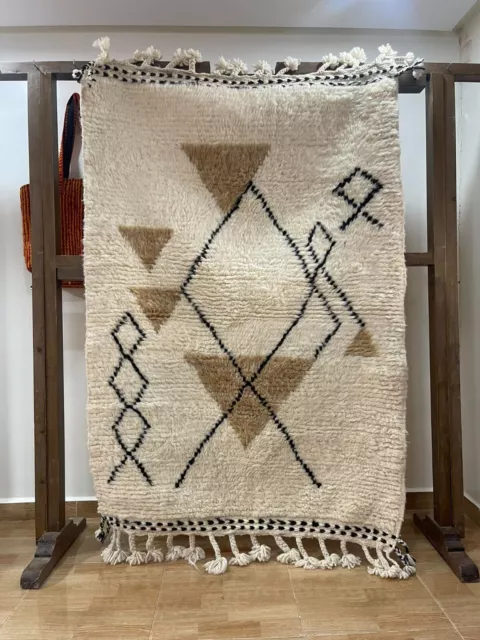Moroccan Berber  Geometric Wool  Handmade beige Rug boho rug 3x5.5 FT