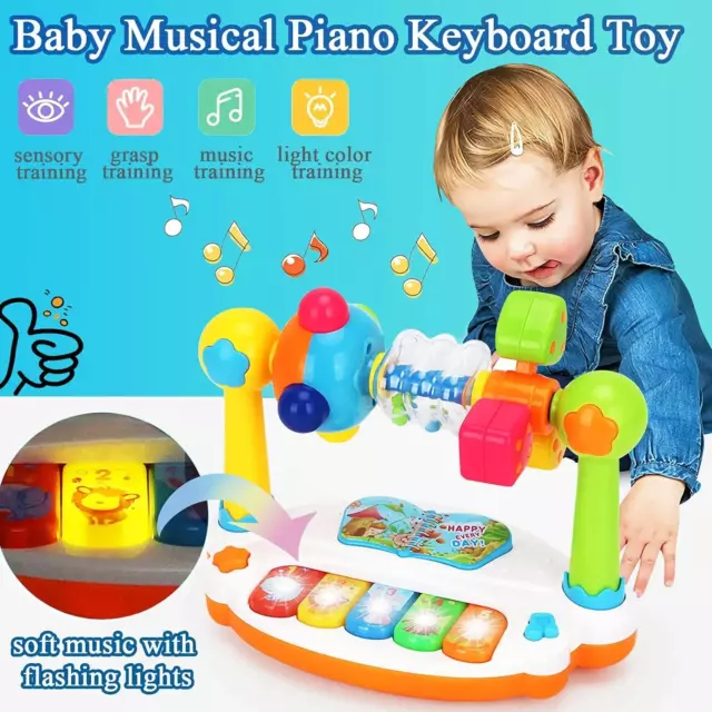 Baby Piano Toys Kids Rotating Music Piano Keyboard with Light Sound, Musical Toy