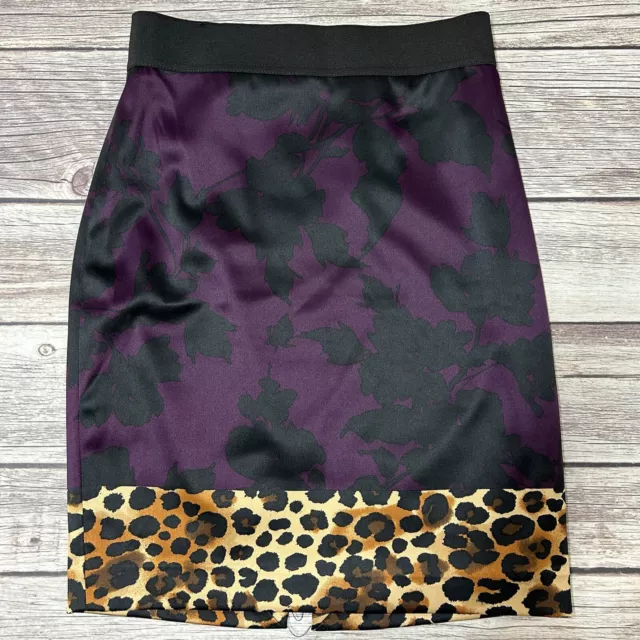 Express Women’s Size 4 Purple Black Leopard Print Floral Pencil Mini Skirt