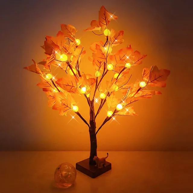 24” Artificial Lighted Maple Tree 24 LED Pumpkin Lights Halloween Thanksgiving