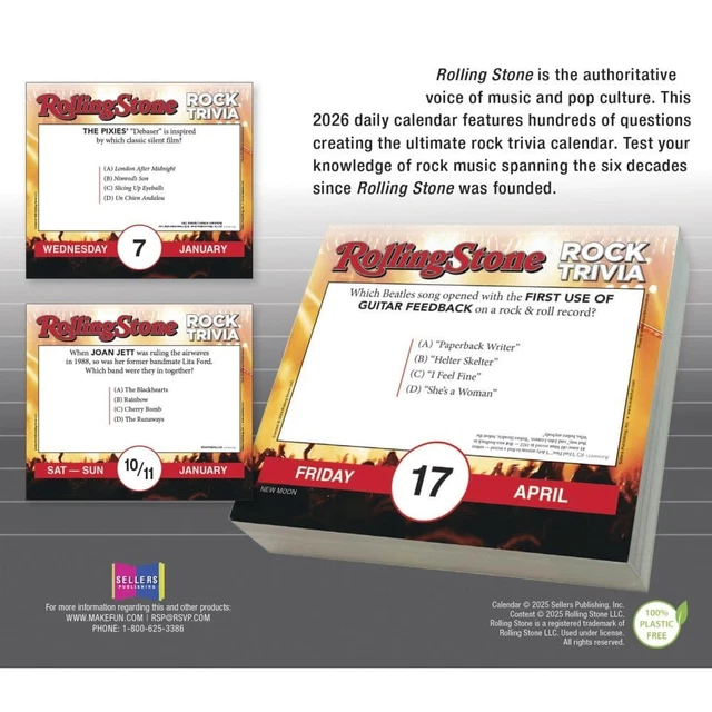 SELLERS PUBLISHING, Rolling Stone Rock Trivia 2026 Desk Calendar, 5.9 ...