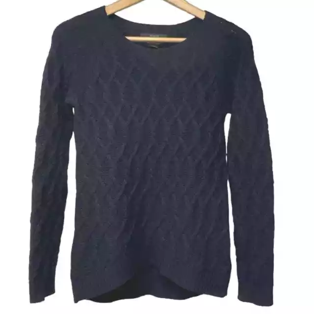 Tahari Pure Luxe Wool Cashmere Navy Blue Cable Knit Sweater Size Small