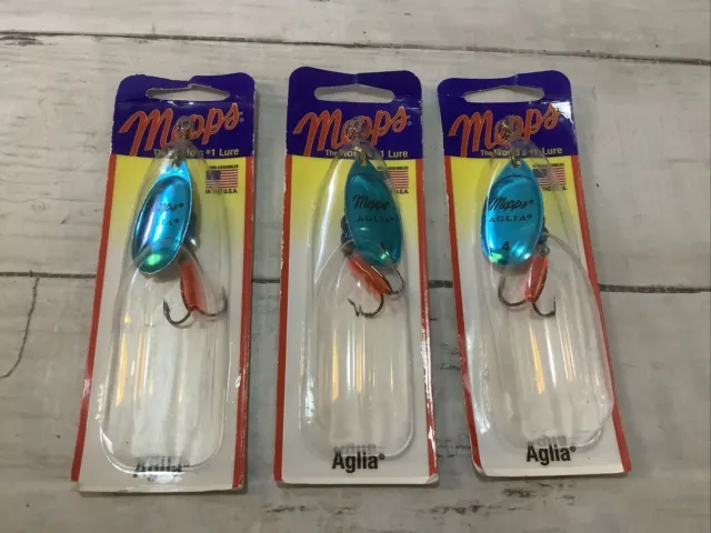 Lot Of 3 lures mepps aglia size 4 bass pike trout spinners 1/3oz blue platinum