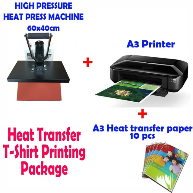 HEAT PRESS 40x60 cm + A3 Printer + T Shirt Heat Transfer paper