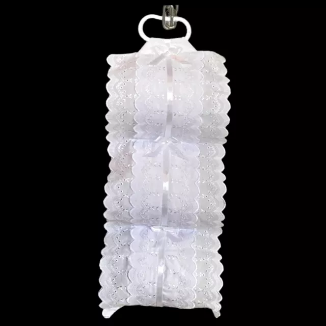 Broderie Anglaise TOILET ROLL Hanging 3 Paper Roll Storer Handcrafted White Lace