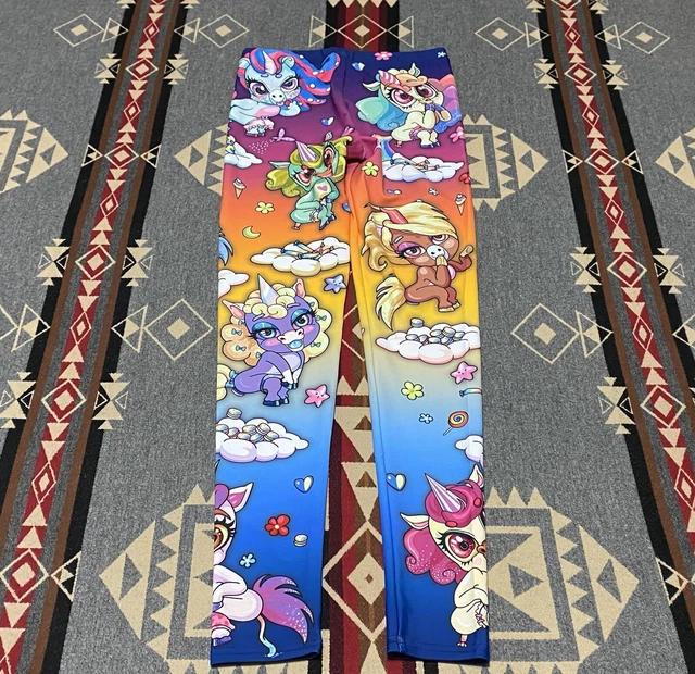 Badinka Unicorn Print Leggings Pants Size L Womens Tight Gym Colorful T29