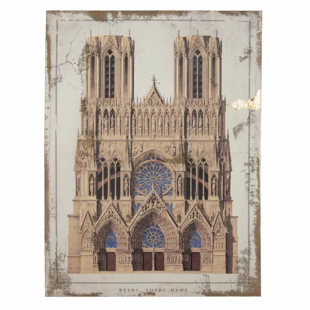 Clayre & Eef Grande Imagen Catedral De Reims 60cm x 80cm Estampado De Yute Nuevo