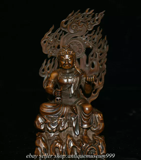 6.4" Old Chinese Boxwood Handwork Fudo Myo-o、/ Acalanatha Buddha Sculpture