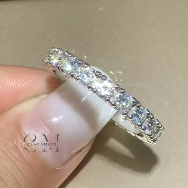 2 Carat Round Cut Moissanite Full Eternity Wedding Band  Solid 14K White Gold