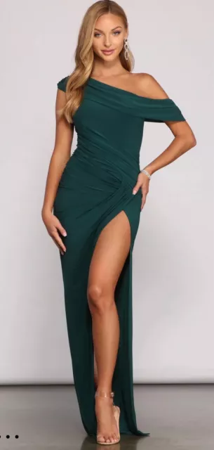 Windsor Sexy Dark Green Long Gown Maxi Prom Slit Dress Kaleigh L Hunter NWT