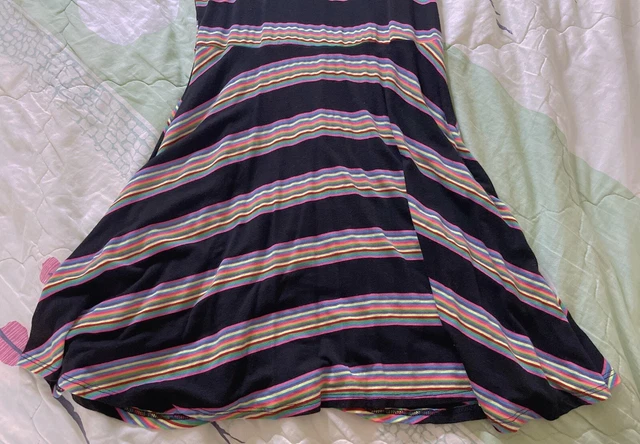 Robe de fête colorée filles enfants noir arc-en-ciel rayures d'épaule froides fluide lâche 3