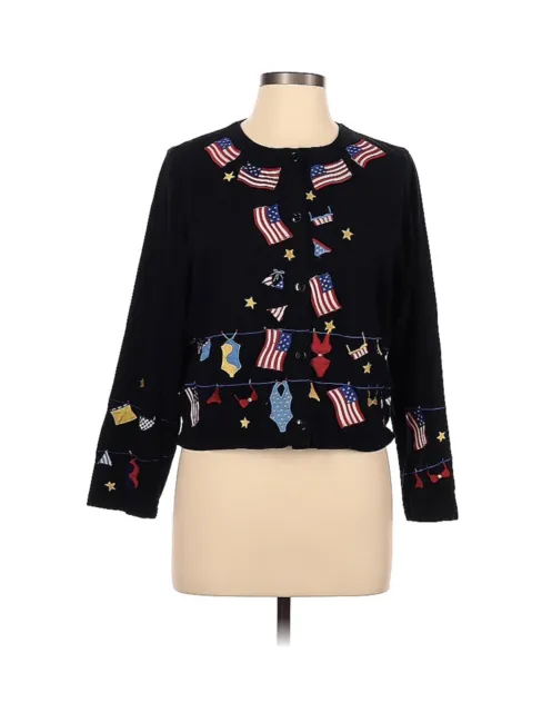 Michael Simon 4th of july summer american flag Sweater black embroidered art