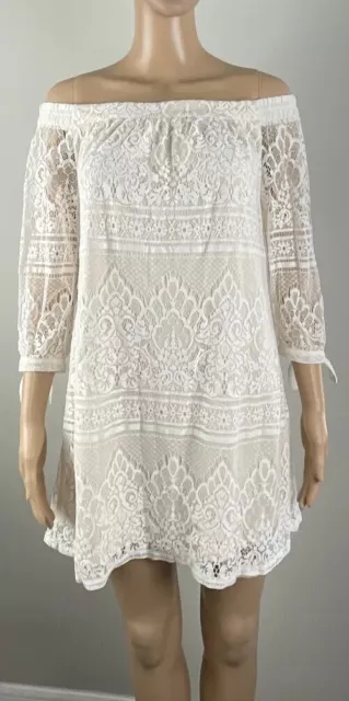 SPEECHLESS Women's Off The Shoulder Cream Lace Lined Mini Dress Size Small