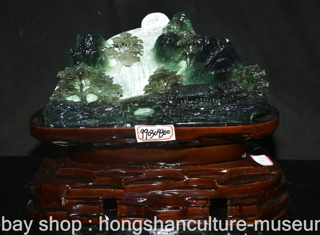 11.6" Chinese Natural Xiu Jade Hand Carving Scenery Mountain Tree Statue