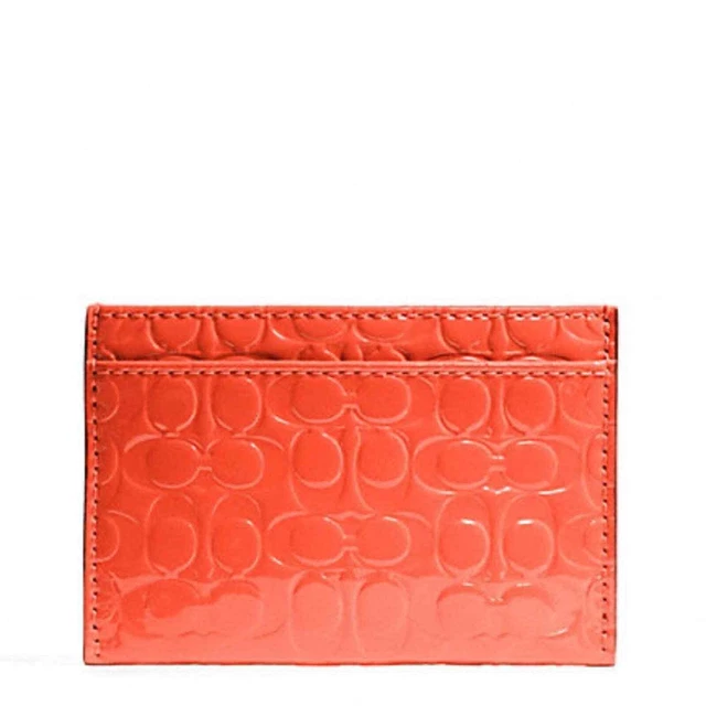 Coach Embossed Liquid Gloss Orange Monogram Card Case #F62544