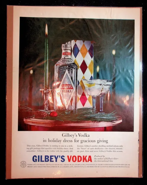 1950s Gilbey's Vodka Holiday Gift Photo Vintage Print Ad