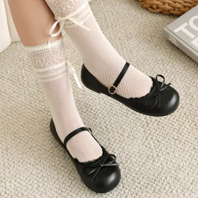 Women Sweet Ankle Strap Mary Jane Flat Pu Leather Lolita Comfort Slip On Shoe UK