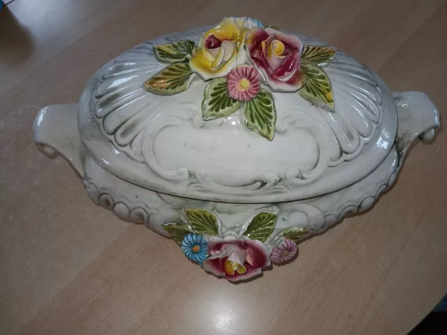 Schöne Porzellan Schale mit Deckel Blumendekor Original Italien gebraucht Top !