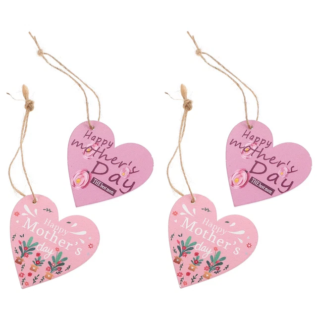 24 piezas Colgante Corazón Madera Chip Colgante con Tema del Día de la Madre Adornos Colgantes