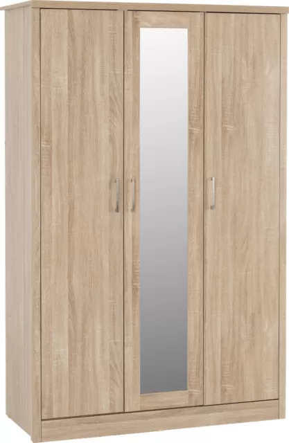 Lisbon 3 Door 1 Drawer Shelved with Mirror Wardrobe in Oak Wood Grain Effect